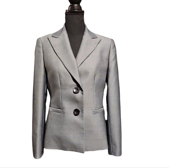 Le Suit Grey Double Button Peak Lapel 100% Polyester Fully Lined Blazer Size 6 - Picture 1 of 9
